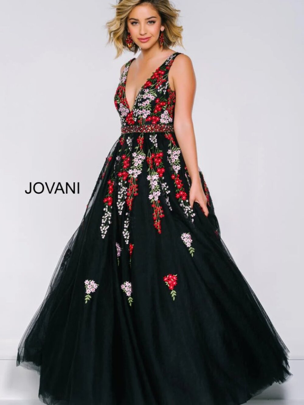 Jovani Evening Dress/Prom/Pageant Gown #41727 Black Floral Size 0